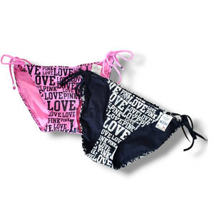 Victoria Secret Pink two string bikini bottoms in pink and black with bling